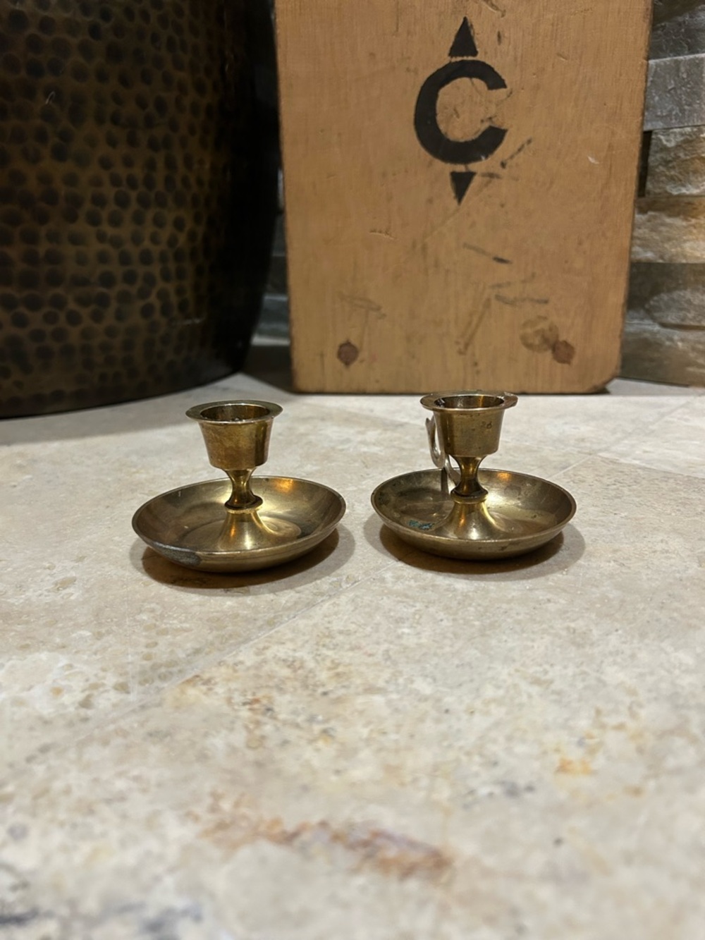 Pair of Vintage Brass Chamber stick Candle Holders - Picture 8 of 15